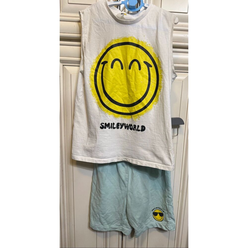 H&M Girls Smiley World Sleeveless Top and Short Outfit Sets White Green Size 6-7